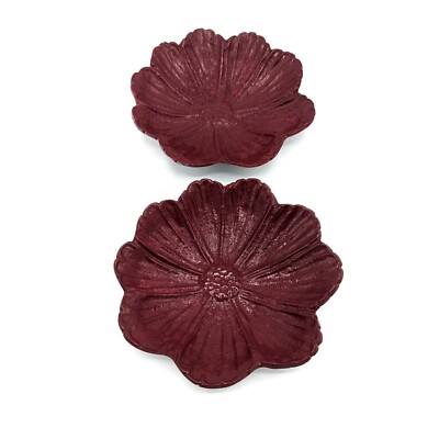 Vintage Artistic Accents India Solid Aluminum Hand Painted Floral Bowls Set of 2