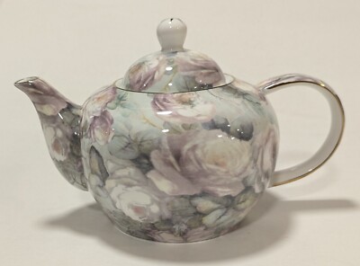 Floral Motif Teapot, Misty Rose, Fine Bone China Gold Gilt by Maxwell &Williams