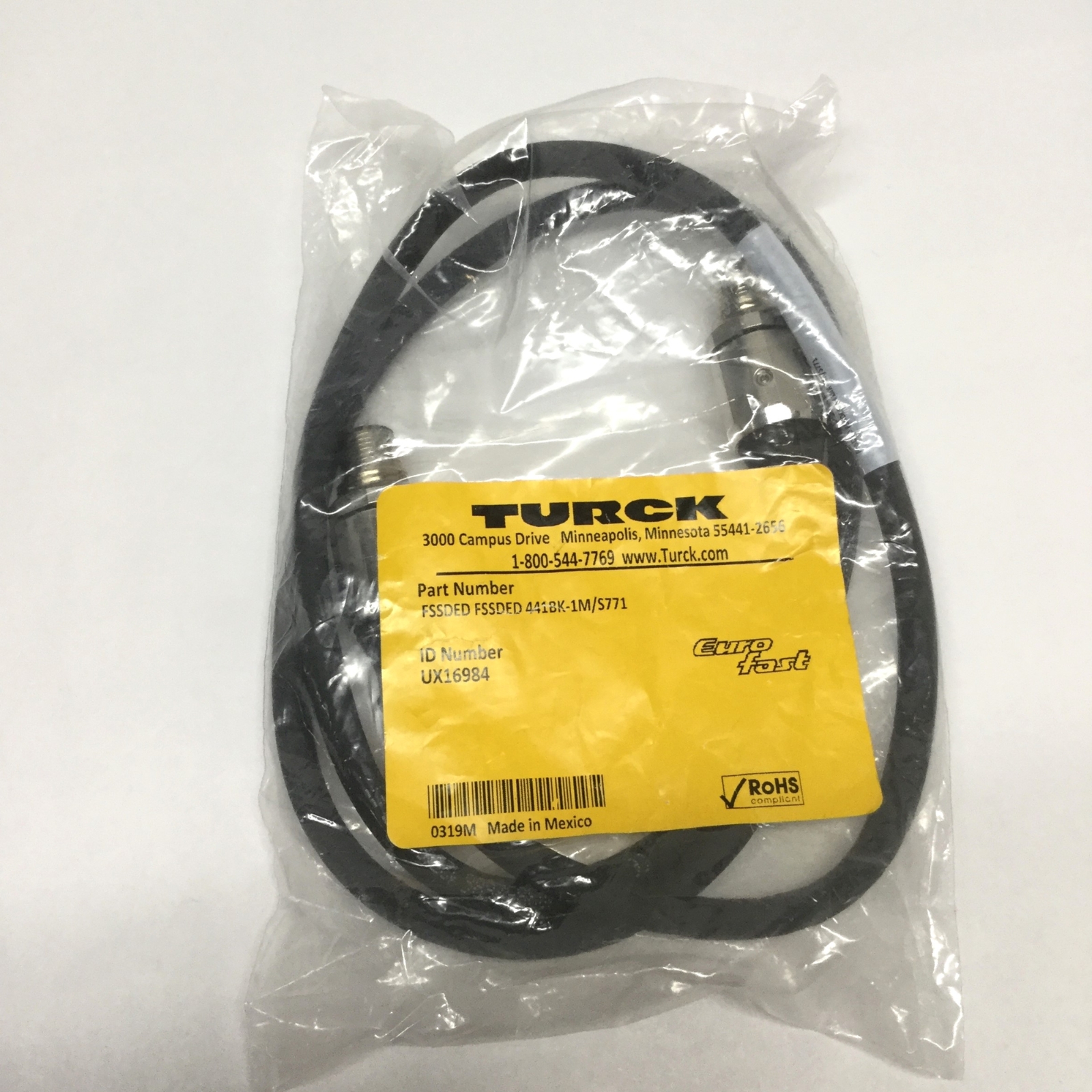 Turck FSSDED FSSDED 441BK-1M/S771 Ethernet Cordset Cable Eurofast M12 4-Pin, 1m