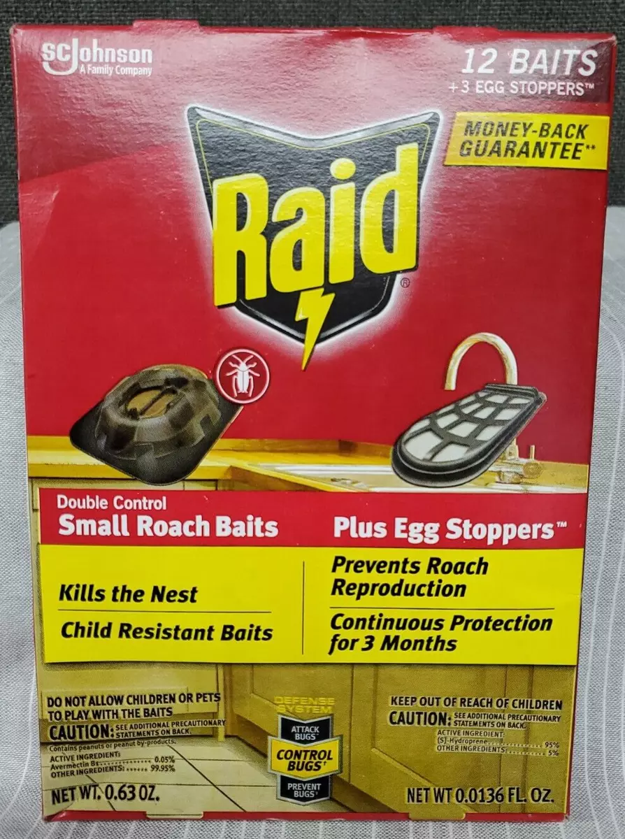 Raid Double Control 12 ct Small Roach Baits & 3 Egg Stoppers~ NEW!  46500116346