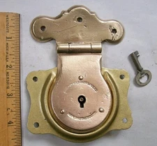 ANTIQUE Corbin Solid Brass TRUNK LOCK & KEY,  Chest, Rare Vintage Hardware Parts