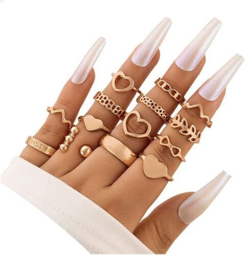 Bohemian Knuckle Stacking Rings Set Stackable Dainty Gold Color Boho Rhinestones