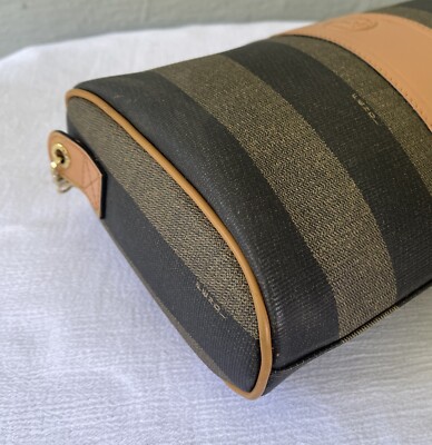Vintage Fendi SAS Black Tobacco Pequin Stripe PVC Vinyl