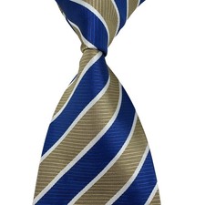 New Classic Striped Blue White Gold Jacquard Woven 100 Silk Men's Tie Necktie