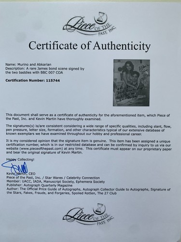 Foto firmada por Caterina Murino y Simon ABKARIAN James Bond Casino Royale, 2 certificados de autenticidad - Imagen 9 de 10
