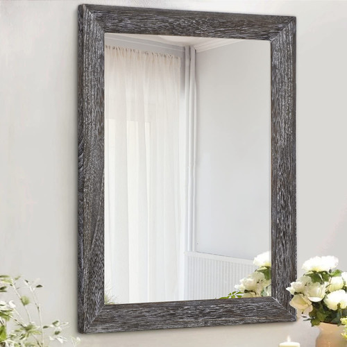 Wall Mirror with Wood Frame Rectangle Rustic Mirror Decorative Farmhouse Bedr...