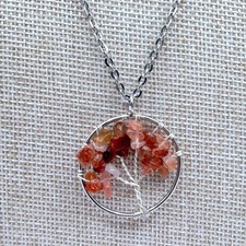 Vintage 90s Silver Tone Tree of Life Beaded Pendant Necklace Women's Jewelry Y2K