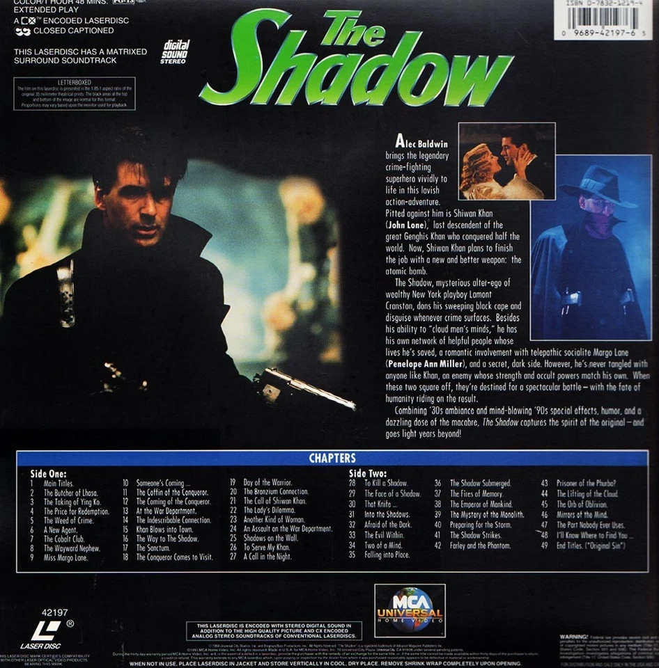 THE SHADOW LASERDISC LETTERBOXED  ALEC BALDWIN NEW SEALED FREE USA SHIPPING - Image 2 of 2