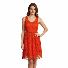Sugarlips A Line Sleeveless Dress S Orange Floral Lace Overlay Feminine Chic
