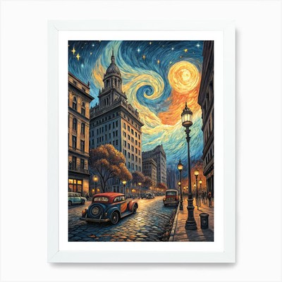 A Dynamic Painting Of A Night Scene Framed Wall Art Poster Canvas Print Picture
