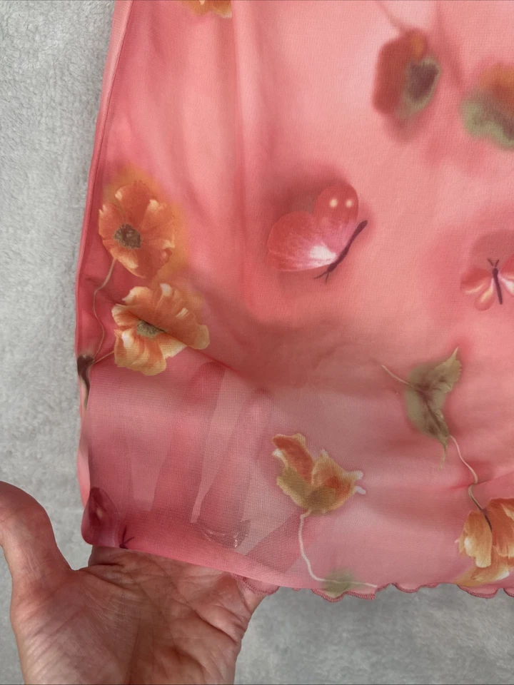 Vestido tocador vintage Y2K rosa transparente superpuesto floral caprichoso hada mariposa M usado en excelente estado Foto 3 de 4