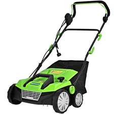 13Amp Corded Scarifier 15" Electric Lawn Dethatcher w/50L Collection Bag Green