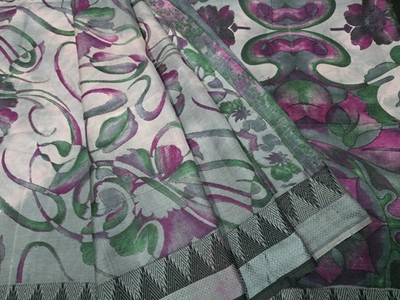 Premium Vintage Silk Saree, 100% Pure Silk Fabric, 5 Yards Ethnic Printed Sari 