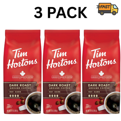 Tim Hortons Dark Roast Ground Coffee 100% Arabica Pack of 3