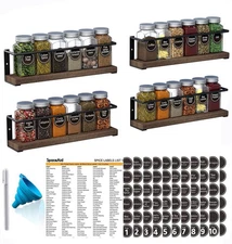 SpaceAid Spice Rack with 24 Jars & 386 Labels Wall Mount Shelf 4 Pack