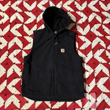 Women s Carhartt Black Duck Canvas Hooded Vest Workwear 107837 BLK