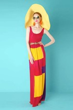 Alice + Olivia 2012 Resort Silk Sleeveless Maxi Dress Color Block Tie Dye Sz S