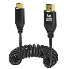 8K Mini HDMI to 2.1 Coiled Cable 1-4 ft, 8K 60Hz, 4 feet, Black