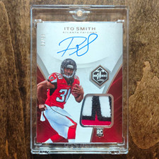 Panini Limited Ito Smith Atlanta Falcons 014/75 Rookie Patch Autograph Card. rookie card picture