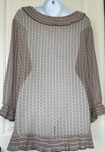 Avenue Women’s 18/20 Sheer Taupe Long Sleeve Ruffled Top - Picture 2 of 6