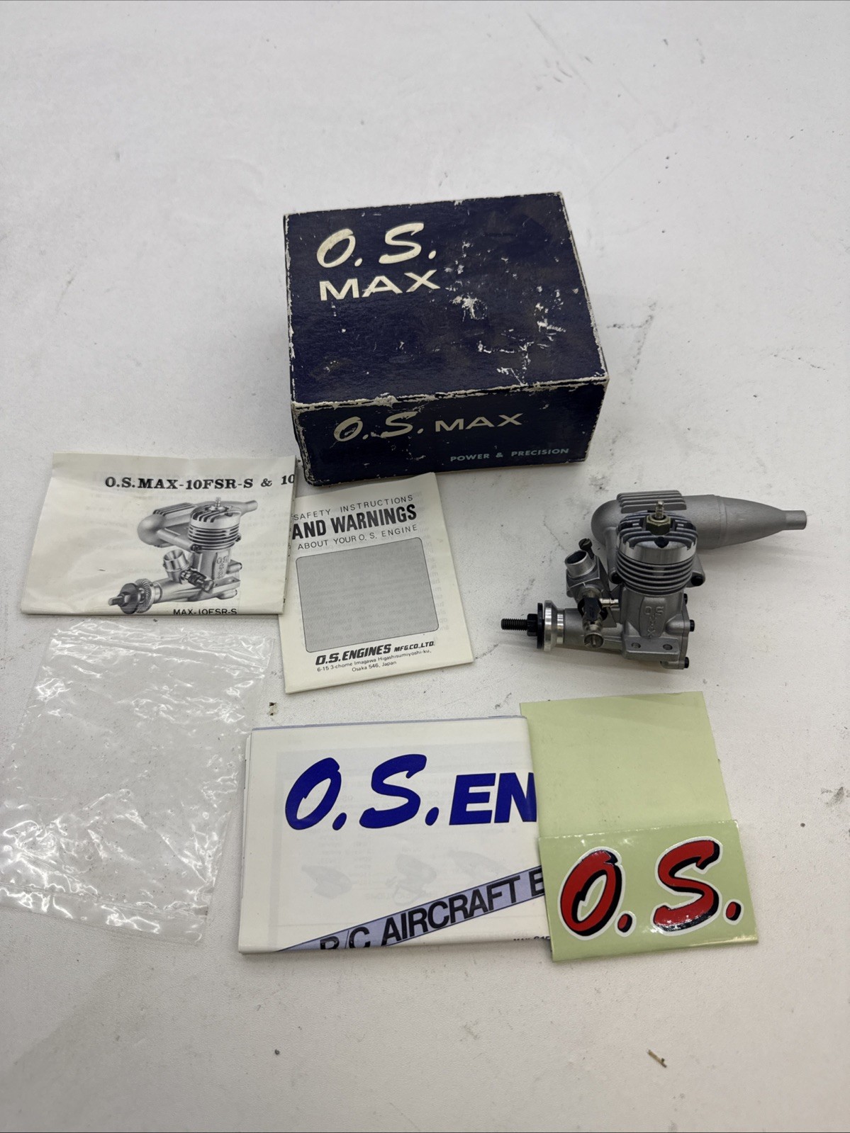 O.S. Max R/C Engine 10F SR New in Box w/Muffler & Accessories 1.76 CC Japan M8