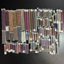 Glass Seed Bead Lot - 91 Tubes - Purple/Teal/Pink Shades Different Sizes NOS