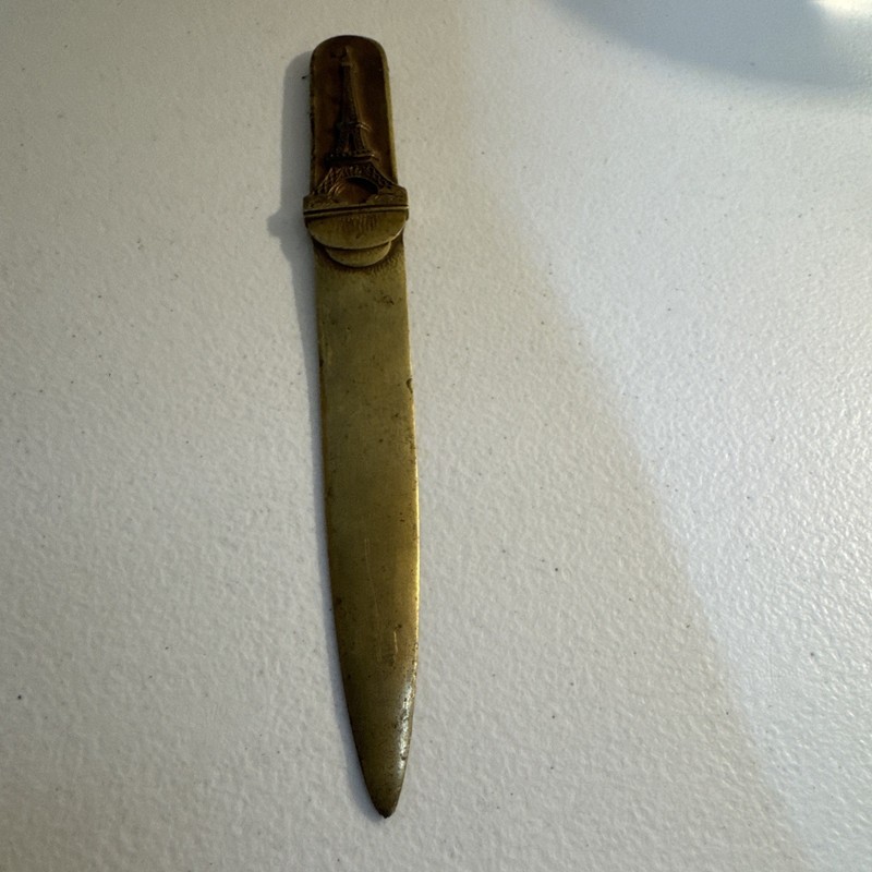 Antique 9" bronze knife blade letter opener - Eiffel Tower