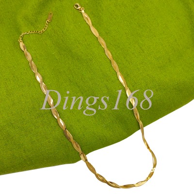 Solid 18K Yellow Gold Filled 16+2 inch 5 mm 2-Mirror Cross Herringbone Necklace