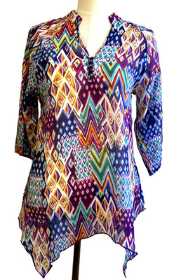 Anthropologie grand & greene Artsy Boho Print Top Tunic Blouse V Neck Sz S