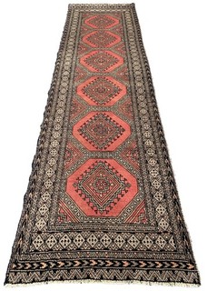 Hand knotted Vintage Pakistani Bokhara Jhaldar Wool Area Runner Rug 10 x 3 Ft