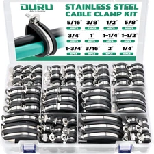 125PCS Stainless Steel Rubber Coated Cable Clamp Assortment Kit, 12 Sizes