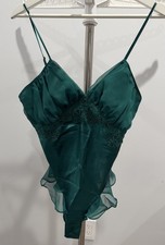 VTG Victorias Secret Gold Label Green Satin Teddy Bodysuit Womens Small 90s Y2K