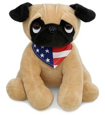 PLUSH - PUG DOG 10" WITH USA FLAG BANDANA