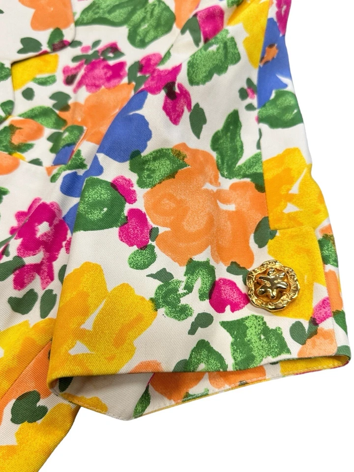 Blazer floral vintage 100 % seda RENA LONG RARO colorido blanco talla M mediano Foto 3 de 4