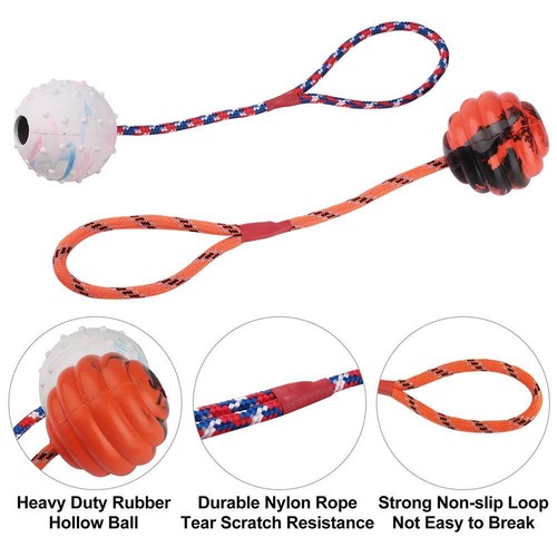 2 PIEZAS Pelota de Entrenamiento para Perros con Cuerda Cuerda de Goma Sólida Pelota de Juguete para Perro Pequeño Mediano - Imagen 2 de 7