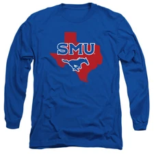 Southern Methodist Adult Long Sleeve T-Shirt State Shape, Royal Blue, S-3XL