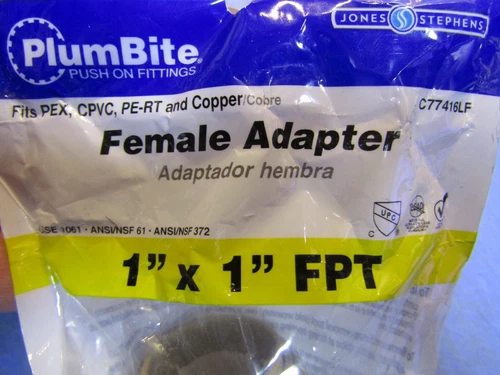 1 – Jones Stephens C77416LF 1" x 1" FPT PlumBite Push On Adapter Brass. NEW - Picture 2 of 8