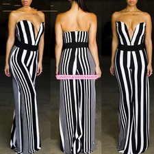 New Women Fashion Striped Sexy Strapless Bandage Jumpsuit macacao Feminino 