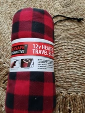TREKSAFE AUTOMOTIVE 12V HEATED TRAVEL BLANKET BLACK and RED PLAID 57" x 39" NEW