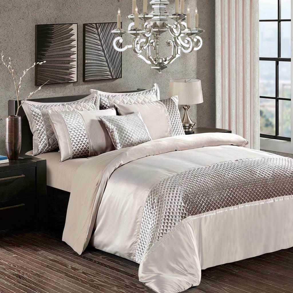 3 Piece Crushed Velvet Duvet Cover With Silky Satin Sequence Double