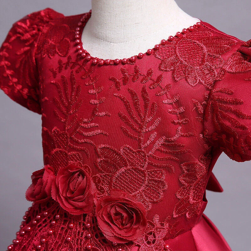 Girls Embroidery Flower Lace A Line Pageant Dress Princess Tulle Maxi Gown Party - Изображение 2 из 4