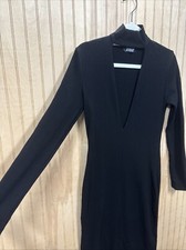 Reformation Women’s Maxi Black Ribbed Deep V-neck Long sleeve Dress Large