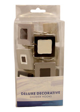 Square Shower Curtain Hooks 12-Piece Hand-Painted Polyresin Set, Gray Brown