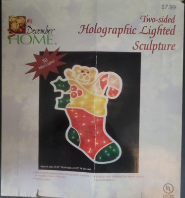 December Home 19.25'' Holographic Christmas Stocking Light 2 Sided 50 Mini Lights