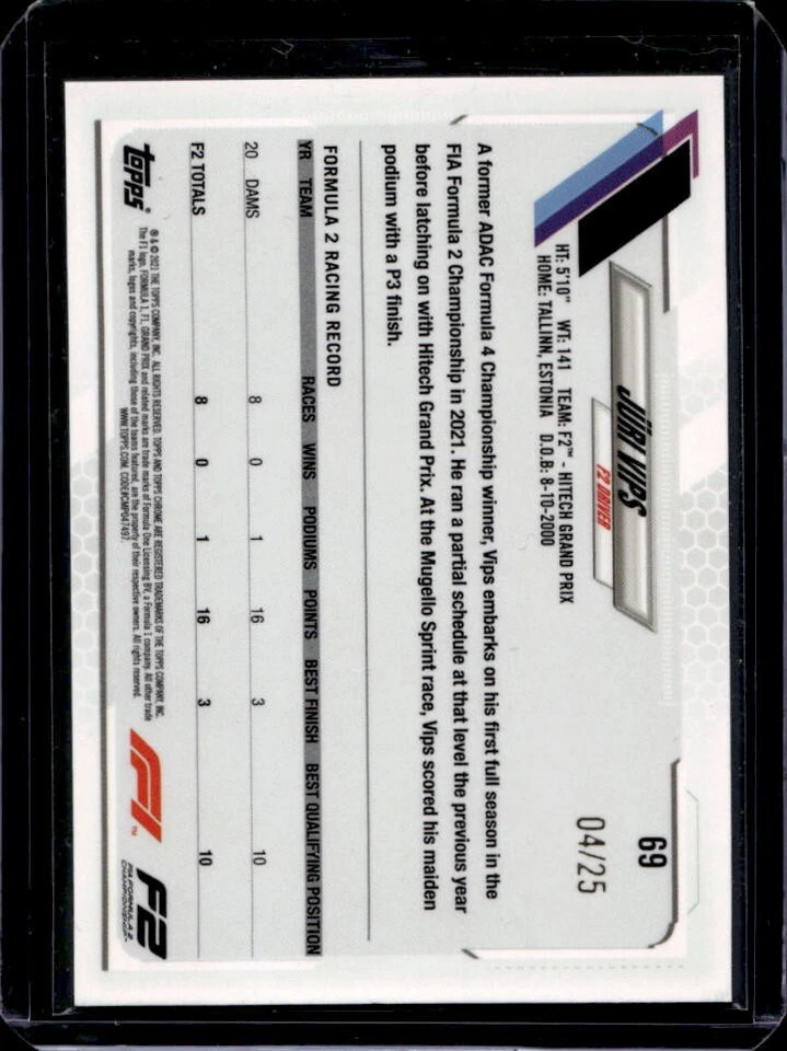2021 Topps Chrome Formula 1 F1 Juri Vips Orange Wave Refractor 4/25 #69 - Image 2 of 2