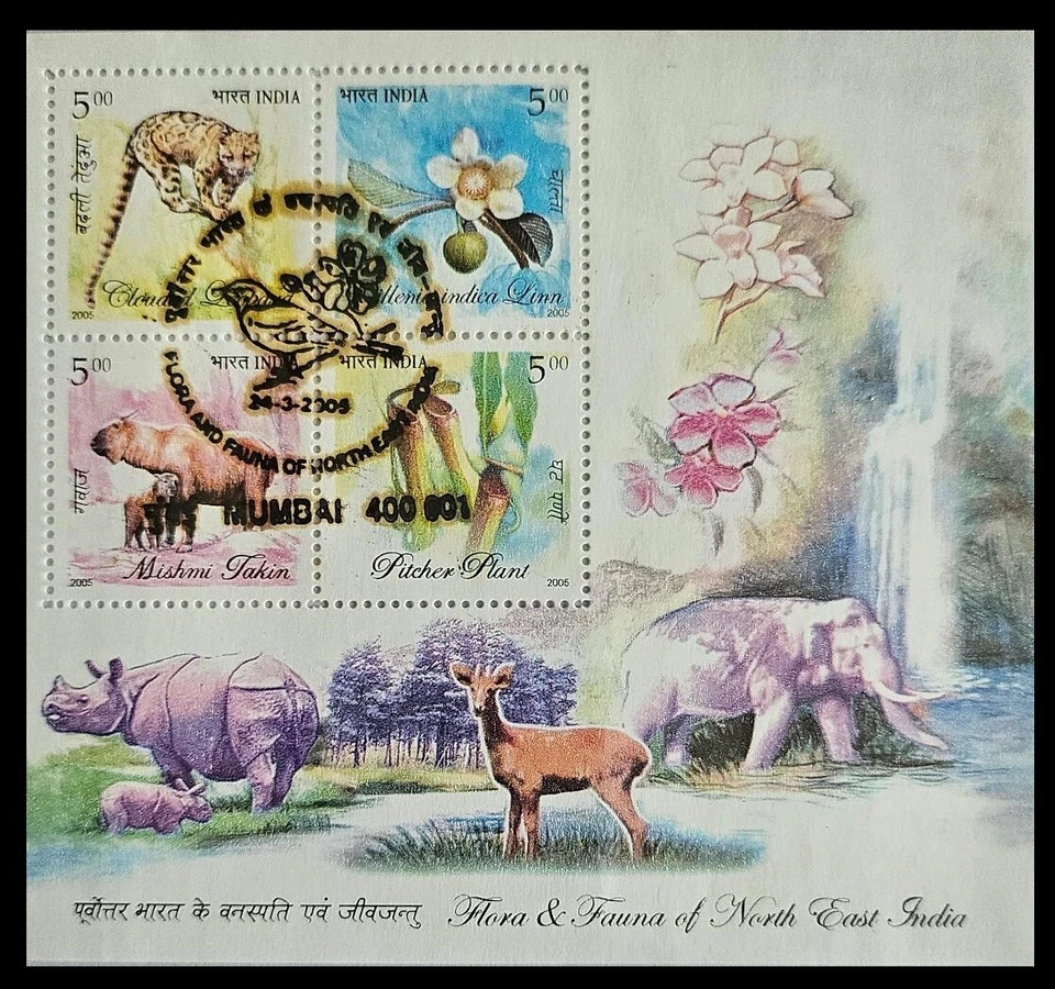INDIA 2005 USED STAMP YEAR PACK T/L BLOCK OF 4+3 USED M/S ALL FIRST DAY CANCELS - Image 3 of 4