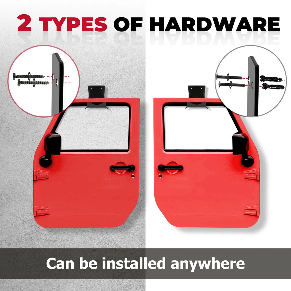 Perchas de almacenamiento de puerta de montaje en pared de 65 lb para Jeep Wrangler 1956-2024 TJ JK JL JT Foto 3 de 4