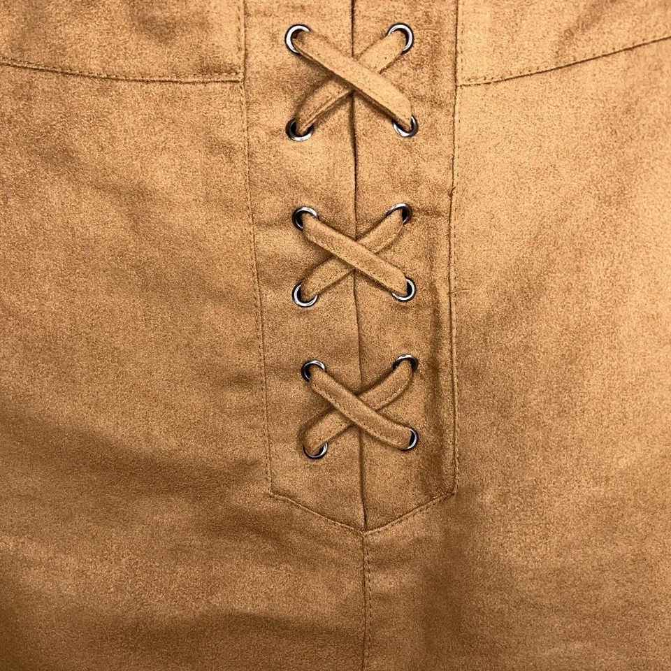 Minifalda de gamuza sintética marrón tostado BCBG Generation talla 4 acento neutro con cordones Foto 3 de 4