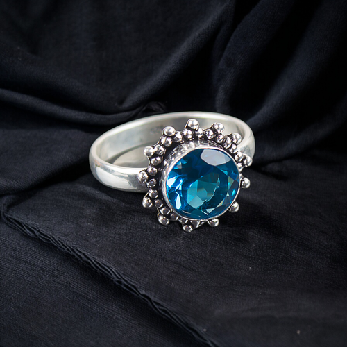 Swiss Blue Topaz Gemstone Round 925 Sterling Silver Handmade Jewelry ...