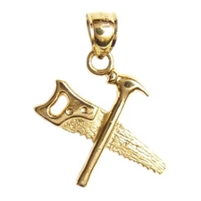 New 14k Gold Saw And Hammer Charm Pendant